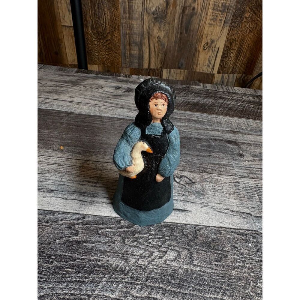 Vtg Doris C Williams Amish Woman Duck Figurine Signed 1985 Hand Painted Wood